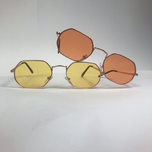 Thin Rose Golden Frame Sunglasses w/ Orange Lenses - Picture 2 of 10